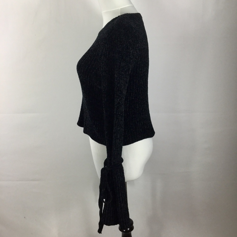 Lovers + Friends Parkwood Sweater Cropped Chenille Tie Bell Sleeve Black Size S - Picture 7 of 16